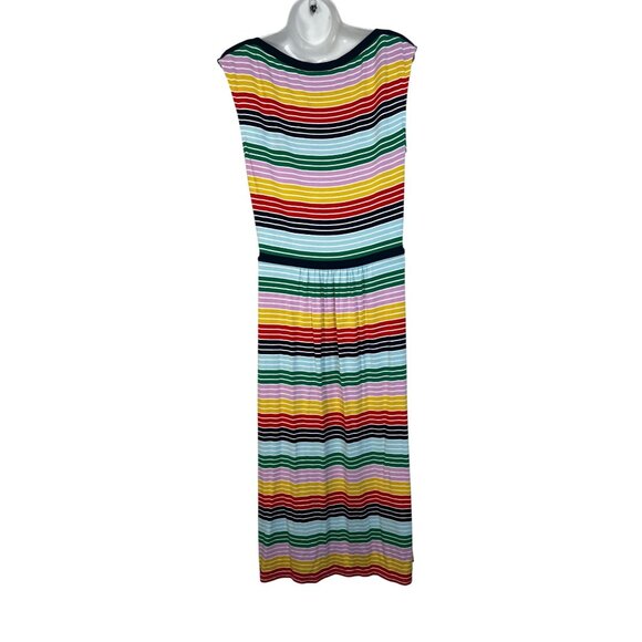 Boden Eleanor Rainbow Striped Midi Dress Sleeveless Boatneck Colorful Jersey 8 L - Picture 10 of 14